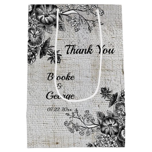 Schöne Grau-Schwarz-Blume Mittlere Geschenktüte (Rückseite)