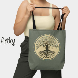Schöne graue Creme Banyan Tree of Life Tasche