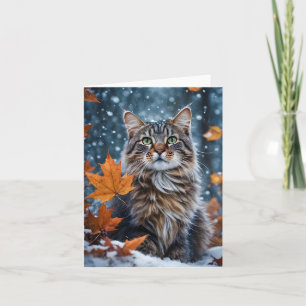 Schöne Graue Getigerte Katze Herbstlaub Leer Karte
