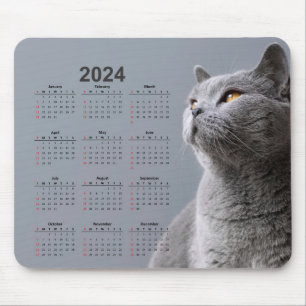 Schöne graue Katze 2024 Kalender Maus Pad Mousepad