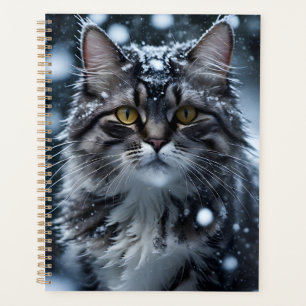 Schöne graue Tabby Katze im Schnee Planer