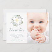 Schöne Graue und weiße Flora| Foto Taufe Dankeskarte (Vorderseite)