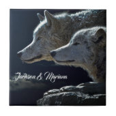 Schöne graue Wölfe nachts Fliese (Vorderseite)