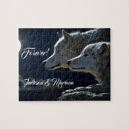 Schöne graue Wölfe nachts Puzzle (Horizontal)