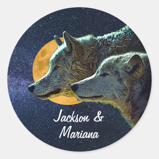 Schöne Grauwölfe in der Nacht Runder Aufkleber (Vorderseite)