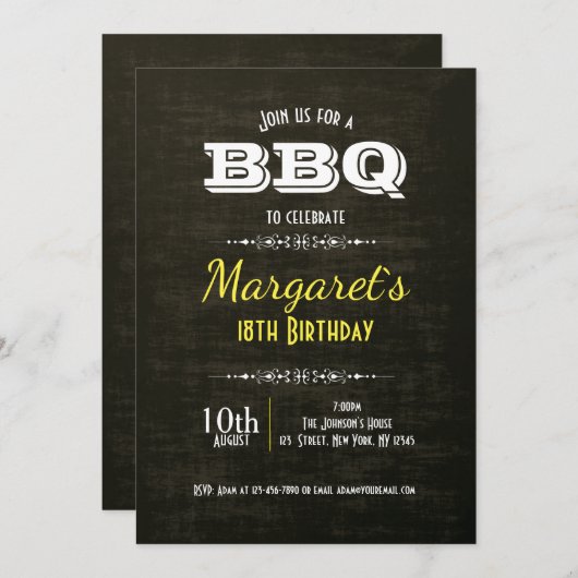 Schöne GRILLEN Geburtstagsparty Einladung (Vorne/Hinten)
