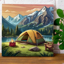 Schöne grüne Aquarell-Natur-Camping-Malerei