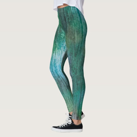 Schöne grüne blaue Regenbogen Textur Boho Farben Leggings (Links)