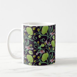 Schöne grüne Blume, Weinberge und rosa Vögel Kaffeetasse