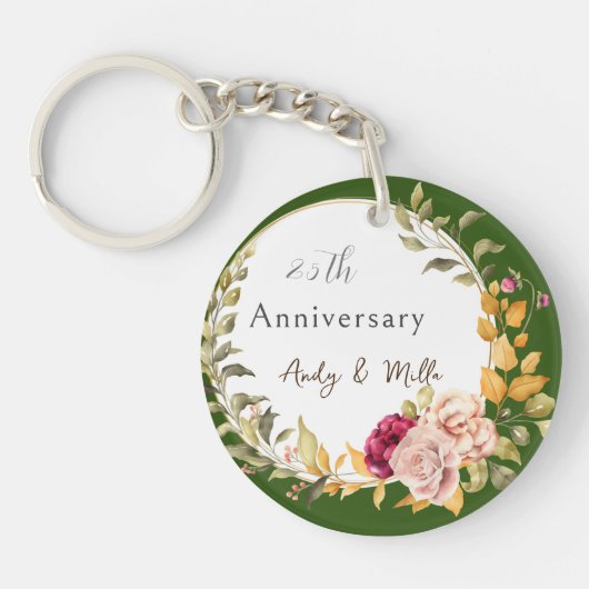 Schöne grüne Blumenreste 25. Hochzeit Schlüsselanhänger (Vorderseite)