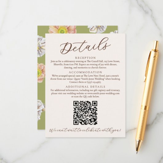 Schöne grüne Blumenzwiebeln Details und QR-Code Begleitkarte (Vorderseite/Rückseite Beispiel)