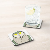 Schöne grüne Eule in Weiß Untersetzer (Rechte Seite)