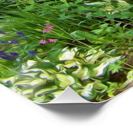 Schöne Grüne Gartenlandschaft mit Hostas Poster (Ecke)