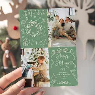 Schöne, grüne Hand gezeichnete Bows Happy Holidays Feiertagskarte