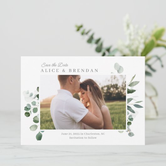 Schöne Grüne Hochzeit speichern Sie die Datumskart Dankeskarte (Stehend Vorderseite)