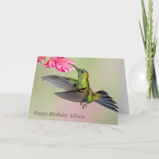 Schöne grüne Krone Hummingbird Happy Birthday Karte (Vorderseite)