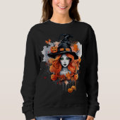 Schöne grüne Mit Augen Hexe mit Pumpkins Sweatshirt (Vorderseite)