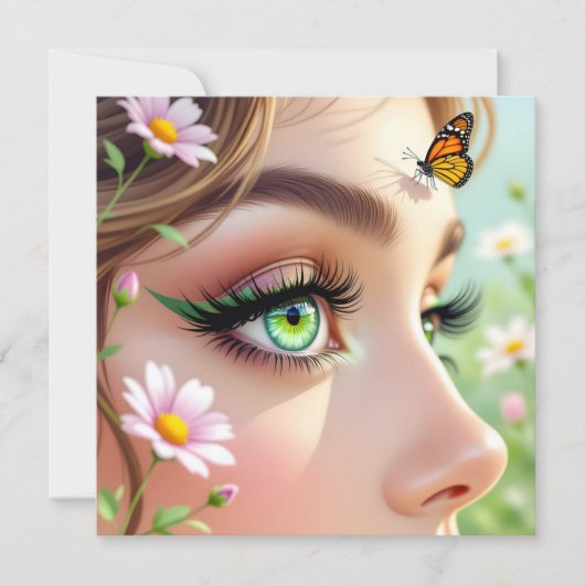 Schöne grüne Mit Augen Märchen und Schmetterlingss Karte (Vorderseite)