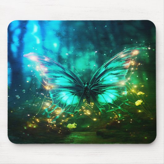 Schöne grüne Neon-Schmetterling auf Computer-Lapto Mousepad (Vorne)