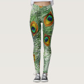 Schöne grüne Pfau-Feder Leggings (Vorderseite)