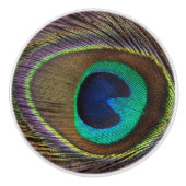 Schöne grüne Pfauenfeder Keramikknauf (Vorderseite)