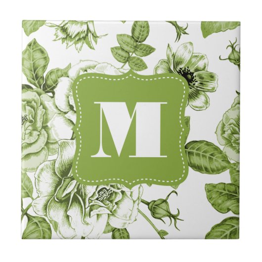 Schöne grüne Rose Fliese (Vorderseite)