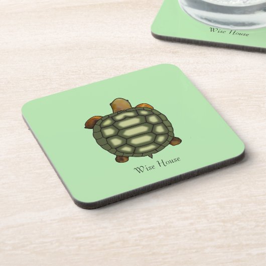 Schöne grüne Schildkröte auf Limette Green Getränkeuntersetzer (Linke Seite)