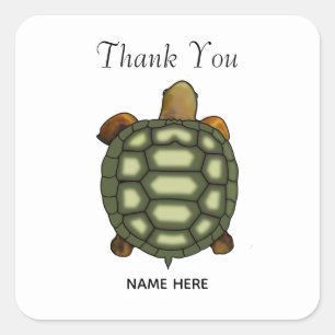 Schöne grüne Schildkröte auf Weiß Danke Quadratischer Aufkleber