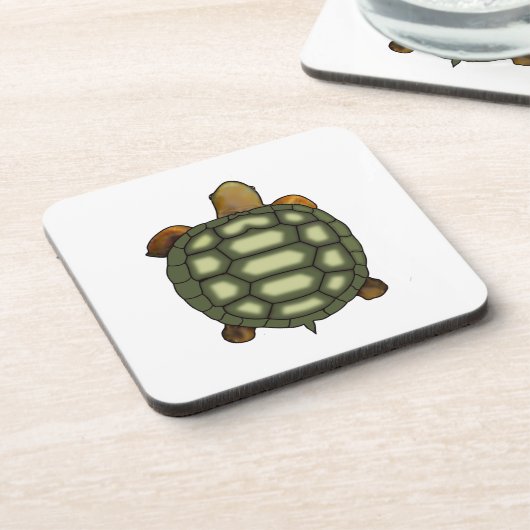 Schöne grüne Schildkröte auf Weiß Getränkeuntersetzer (Linke Seite)