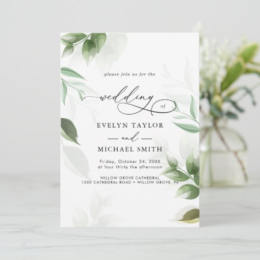 Schöne grüne Schwarze Kalligrafie Einladung (Stehend Vorderseite)