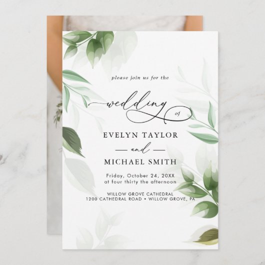 Schöne grüne Schwarze Kalligrafie Einladung (Vorne/Hinten)