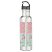 Schöne, grüne und rosa Blumenmuster Edelstahlflasche (Rückseite)