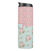 Schöne, grüne und rosa Blumenmuster Thermosbecher (Nach rechts gedreht)