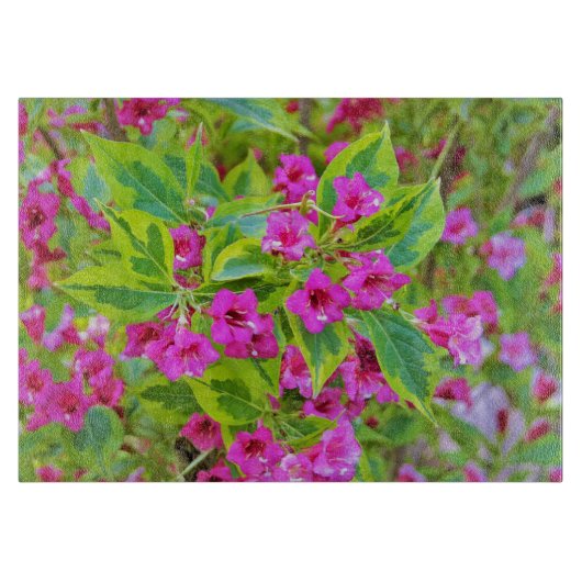 Schöne Grüne Weigela mit Crimson-Blume Schneidebrett (Vorderseite)