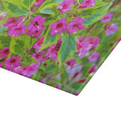 Schöne Grüne Weigela mit Crimson-Blume Schneidebrett (Ecke)