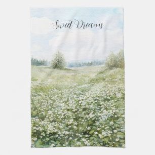 Schöne grüne Wiesenblumen blauer Himmel Geschirrtuch