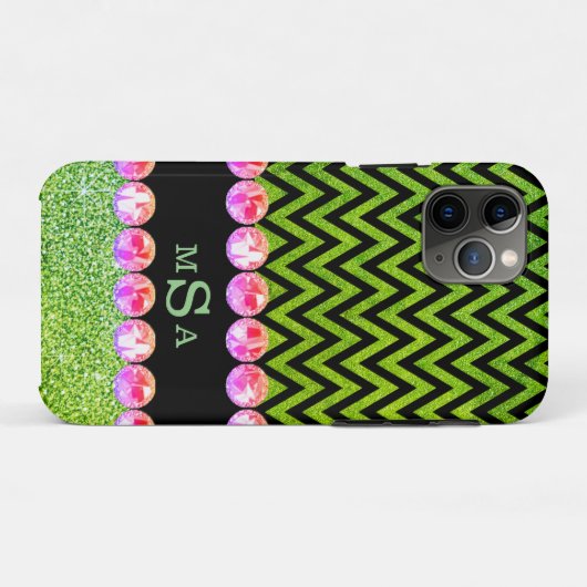 Schöne grüne Zickzack Glitzer Bling Elegante Case-Mate iPhone Hülle (Rückseite (Horizontal))