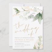 Schöne Grünpflanzen Blätter GoldWedding Einladung (Vorderseite)
