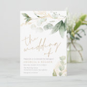 Schöne Grünpflanzen Blätter GoldWedding Einladung (Stehend Vorderseite)