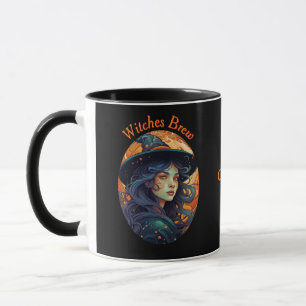 Schöne Halloween-Hexe auf Schwarz Tasse