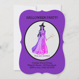 Schöne Halloween-Hexe auf Schwarz und Violett Einladung