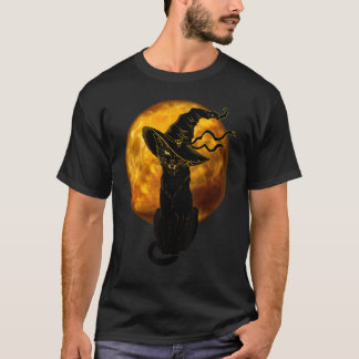 Schöne Halloween-Schwarze Katze mit Hexenhut Vollm T-Shirt