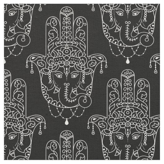 Schöne Hamsa Hand in Schwarz Stoff (Nahaufnahme)