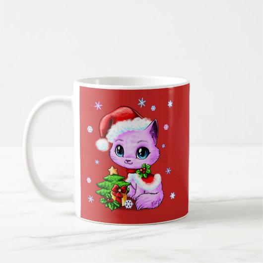 Schöne Hand gezeichnete Weihnachtskatzen-Tasse Kaffeetasse (Links)