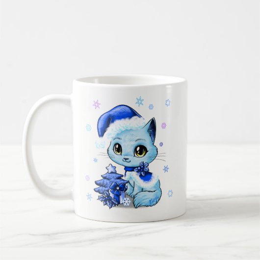 Schöne Hand gezeichnete Weihnachtskatzen-Tasse Kaffeetasse (Links)