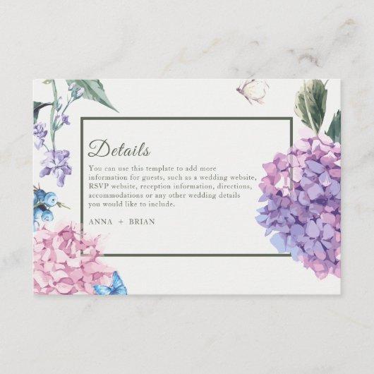 Schöne handbemalte Hydrangea-Blumenhochzeit Begleitkarte (Vorderseite)