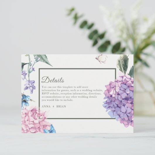Schöne handbemalte Hydrangea-Blumenhochzeit Begleitkarte (Stehend Vorderseite)