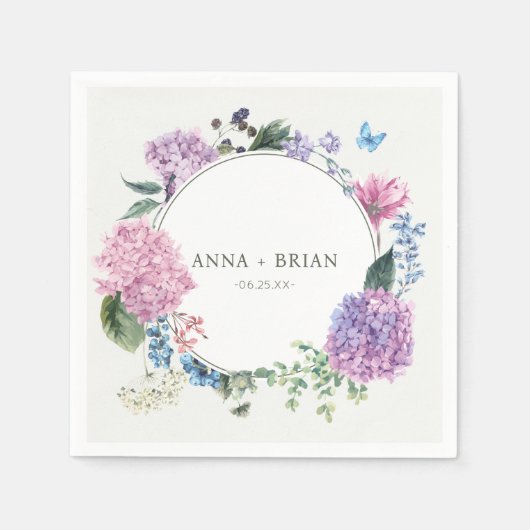 Schöne handbemalte Hydrangea-Blumenhochzeit Serviette (Vorderseite)