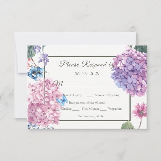Schöne handbemalte Hydrangea Wedding RSVP Karte (Vorderseite)