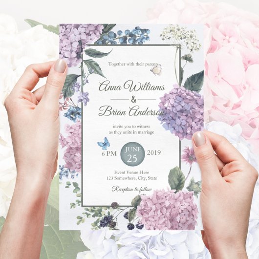 Schöne handbemalte Hydrangea Wedding RSVP Karte